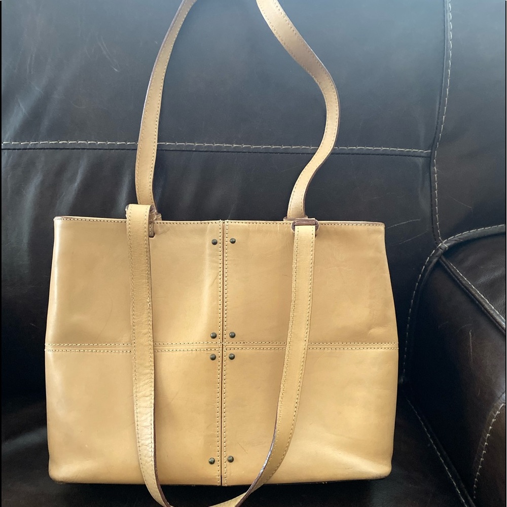 Tan real leather shoulder bag